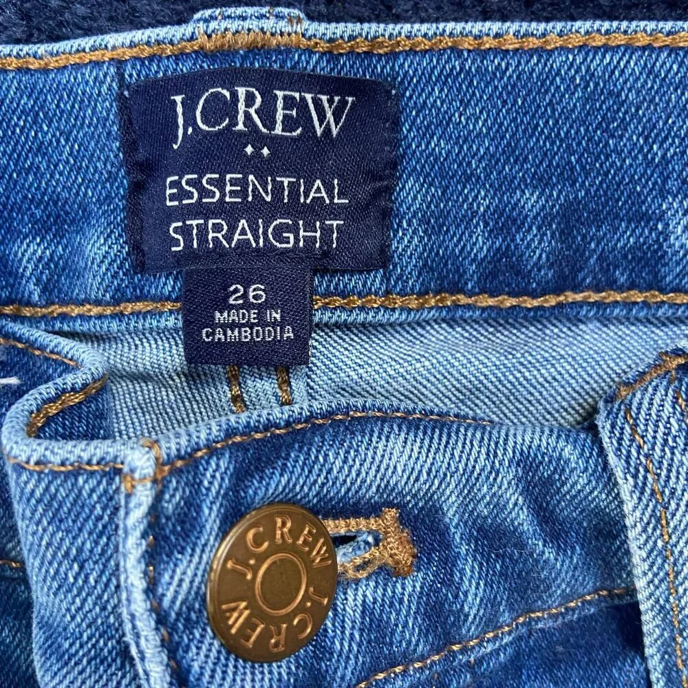 EUC J. Crew High-Rise Medium Wash Essential Straight Jeans w/ Raw Hem Sz 26 - Picture 4 of 7